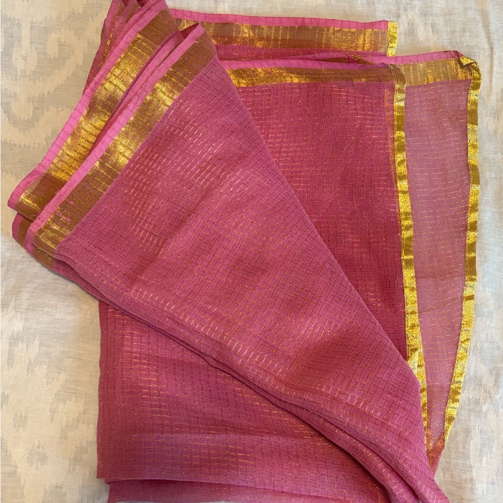 Indian sari saree scarf with Gold Trim 192” x 35”
